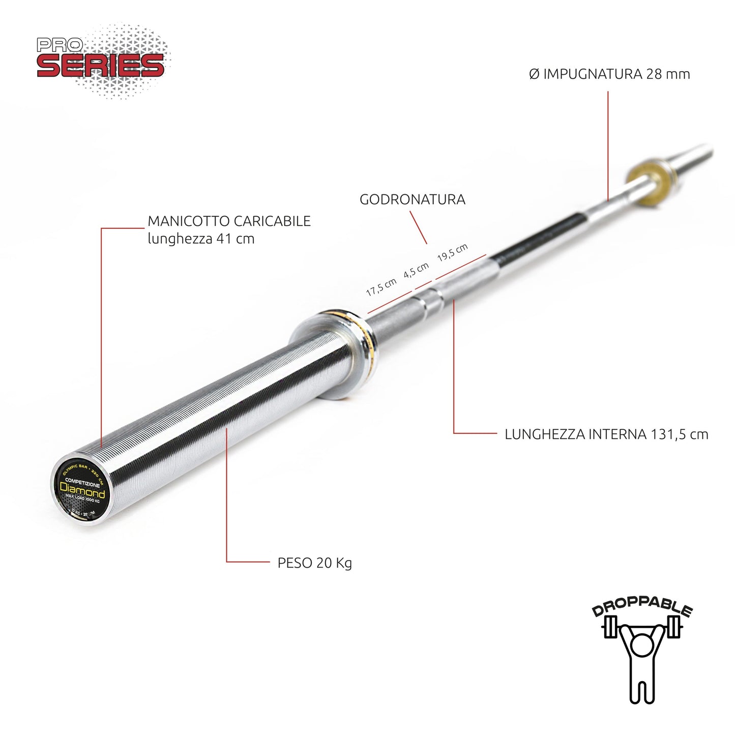 Diamond Fitness Bilanciere Olimpionico Competizione 220 cm - carico max 1000 Kg