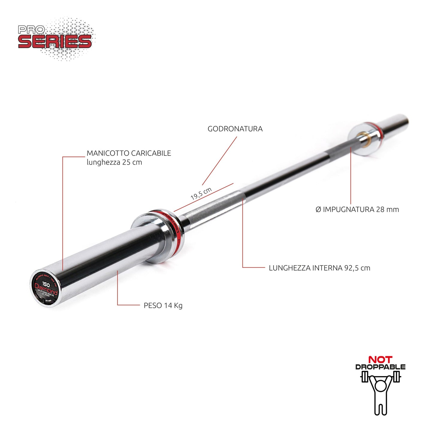 Bilanciere Olimpico 150 cm - carico max 200 kg - 14 kg