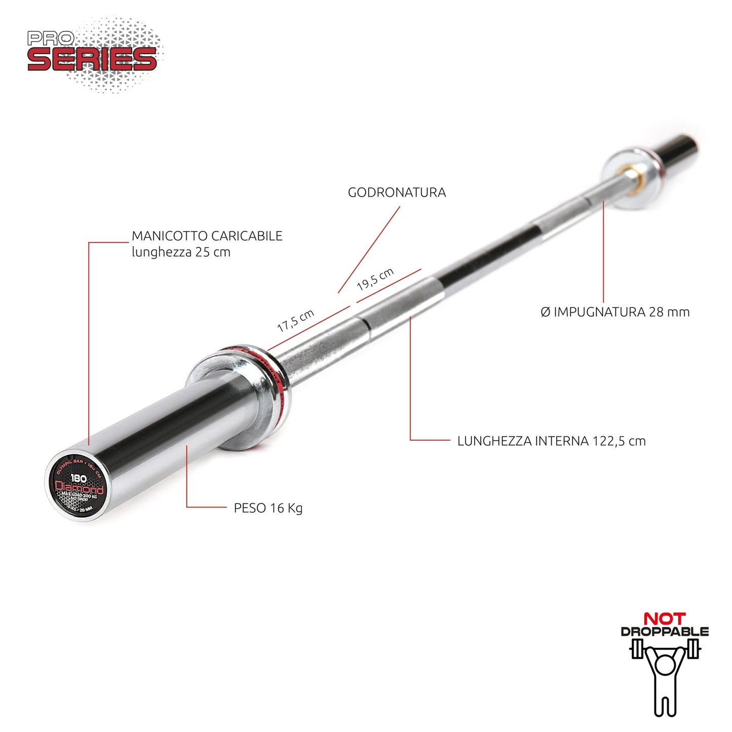 Bilanciere Olimpico 180 cm - carico max 200 kg - 16 kg