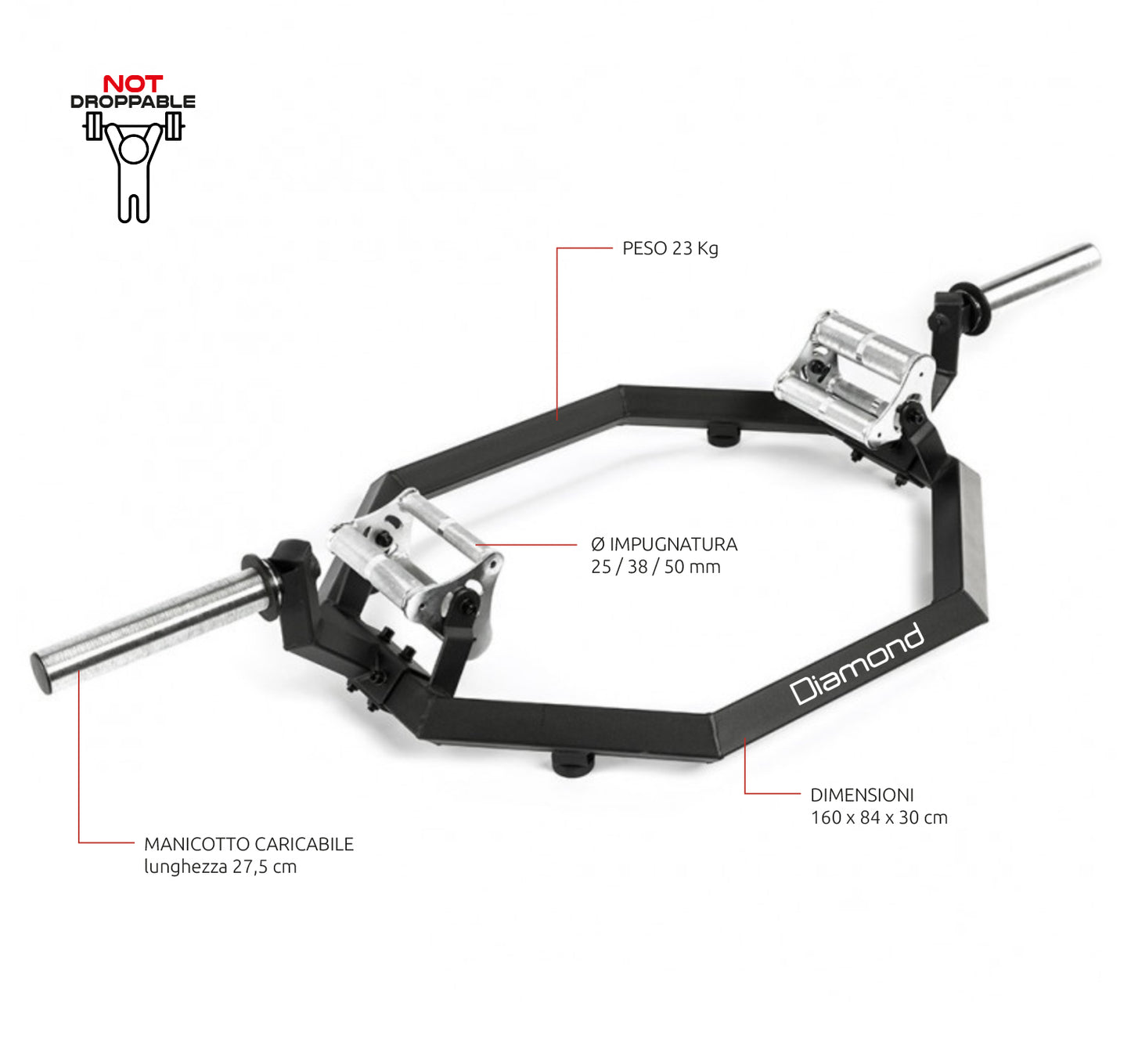 Bilanciere Olimpico Esagonale Pro - carico max 300 kg - molle incluse - 23 kg