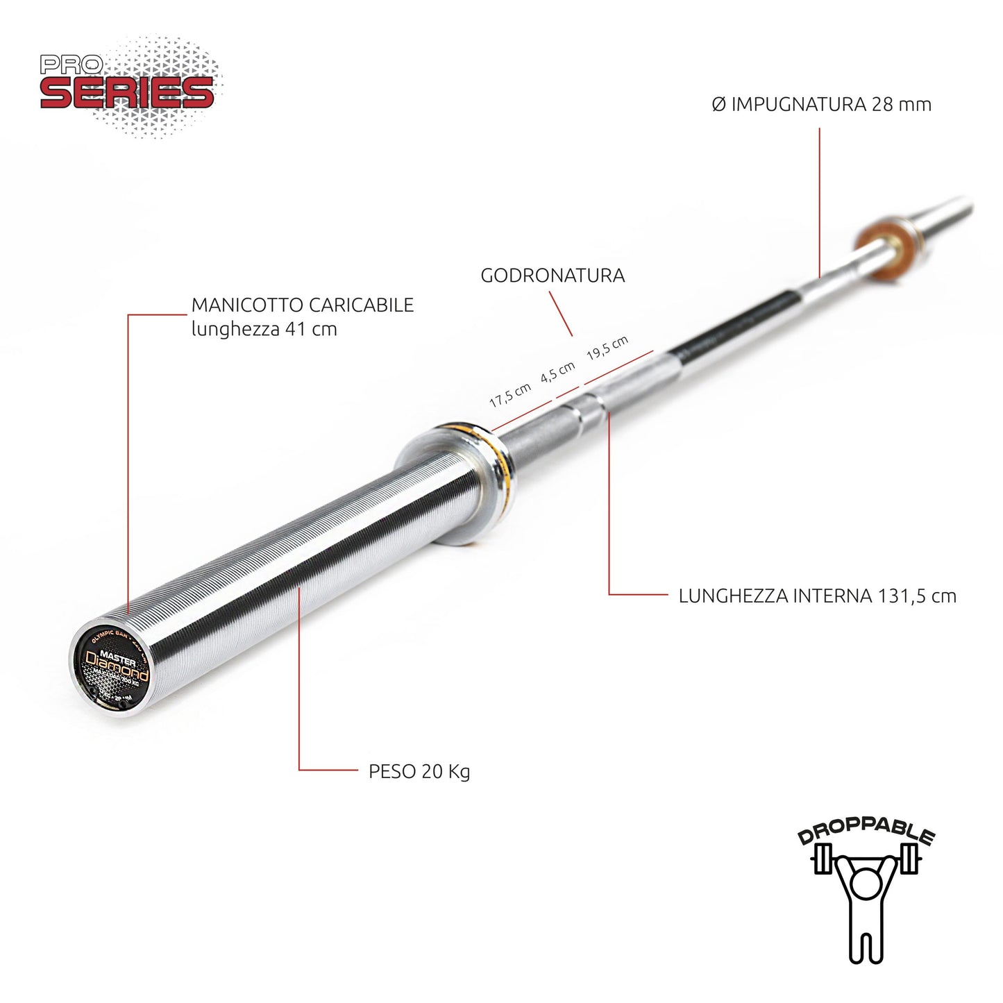 Diamond Fitness Bilanciere Olimpico Master 220 cm - carico max 700 Kg - 20 Kg