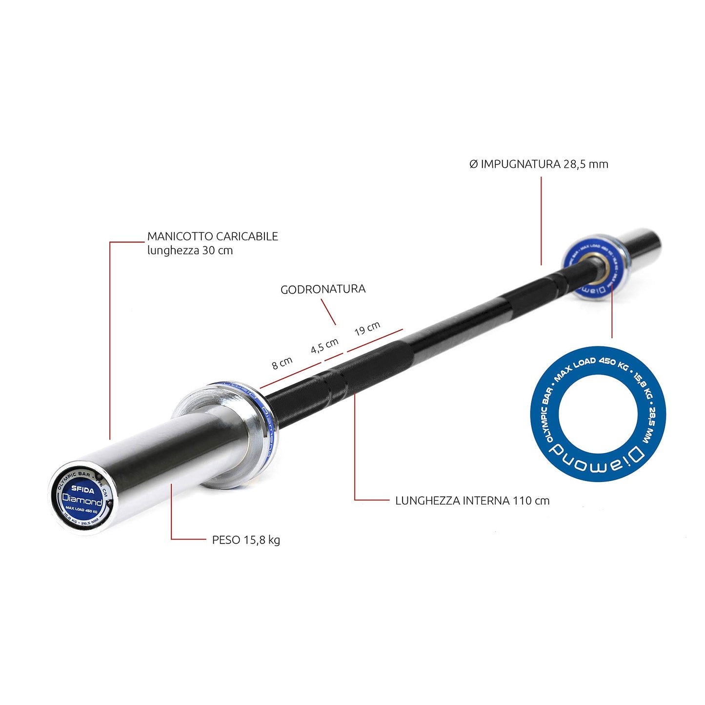 Diamond Fitness Bilanciere Olimpico Sfida 176 cm - carico max 450 Kg